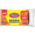 Saco Lixo Econômico Rolo Preto Embalixo 30L 80un. + 20un Grátis