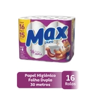 Papel Higiênico Max Pure Folha Dupla Leve 16 Pague 15 30M