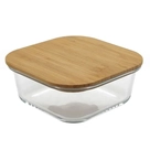 Pote de Vidro Quadrado com Tampa de Bambu Inga - 500ml