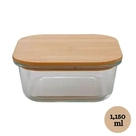 Pote de Vidro Quadrado com Tampa de Bambu Inga - 1,15 Litros