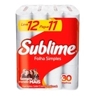 Papel Higiênico Folha Simples Sublime 30m Leve 12 Pague 11
