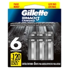 Refil de Lâminas para Aparelho de Barbear Mach3 - Carbono Gillette 6 Unidades