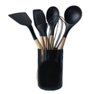 Jogo de Utensílios Cozinha Preto Silicone com Cabo de Madeira Inga 7 Peças
