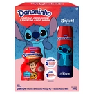 Kit Queijo Petit Suisse Morango Danoninho Lancheira 350g 5 Unidades Grátis 1 Squeeze Plástico Stitch 600ml