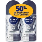 Desodorante Roll-On Invisible Black & White Nivea Men 2 Unidades 50ml Cada