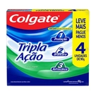 Creme Dental Anticárie com Flúor e Cálcio Colgate Tripla Ação 90g 4 unidades